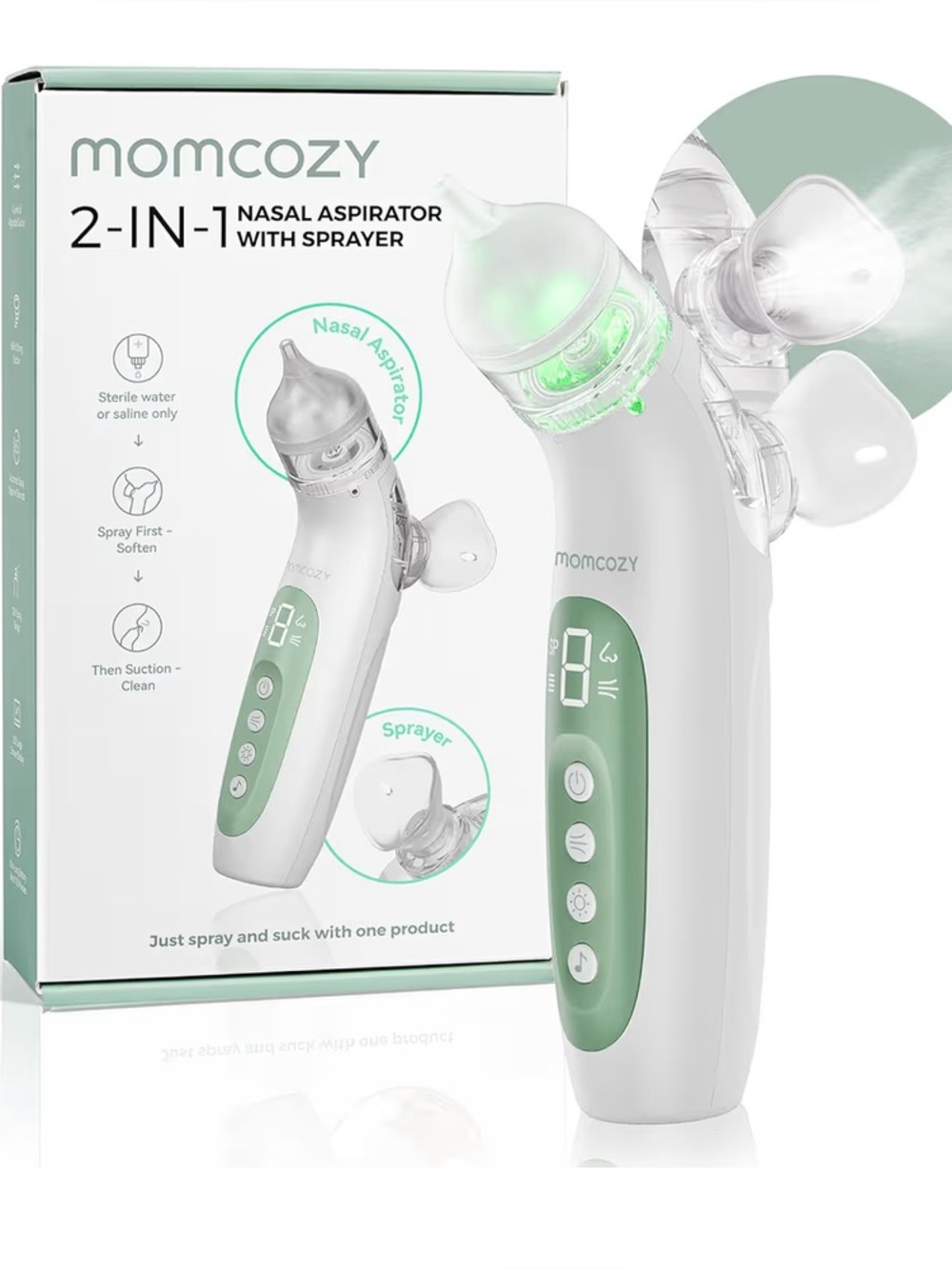 Momcozy 2-in-1 Nasal Aspirator & Sprayer — Mint White